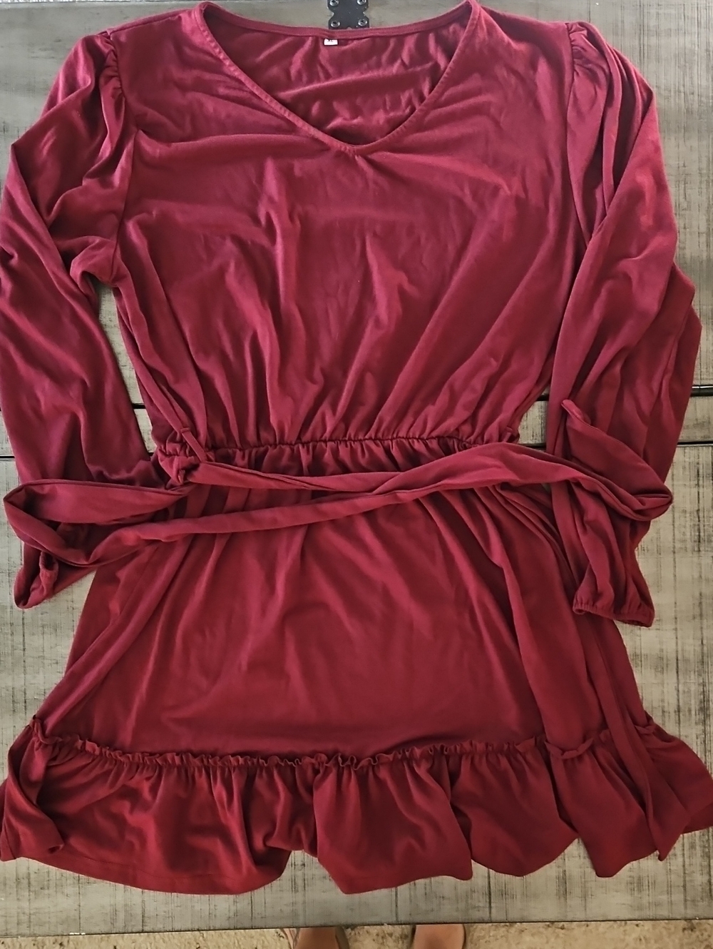 Women's Red V-Neck Long Sleeve Tunic Dress - Brand Unknown